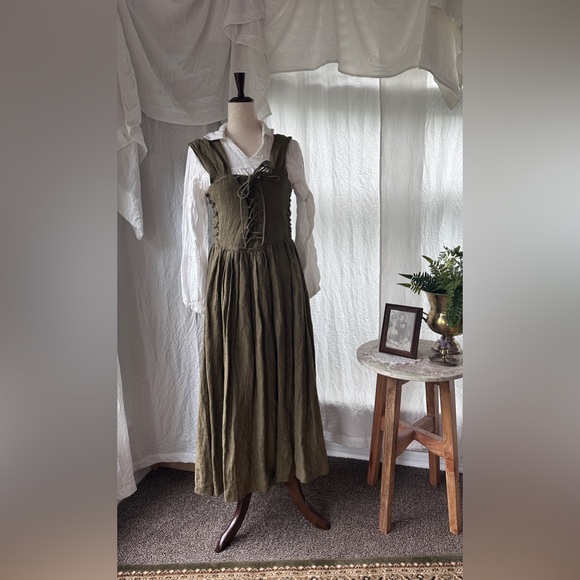 **NWOT** Linennaive Glory 33 | Front Lace Up Dress in Olive Green - Picture 5 of 16